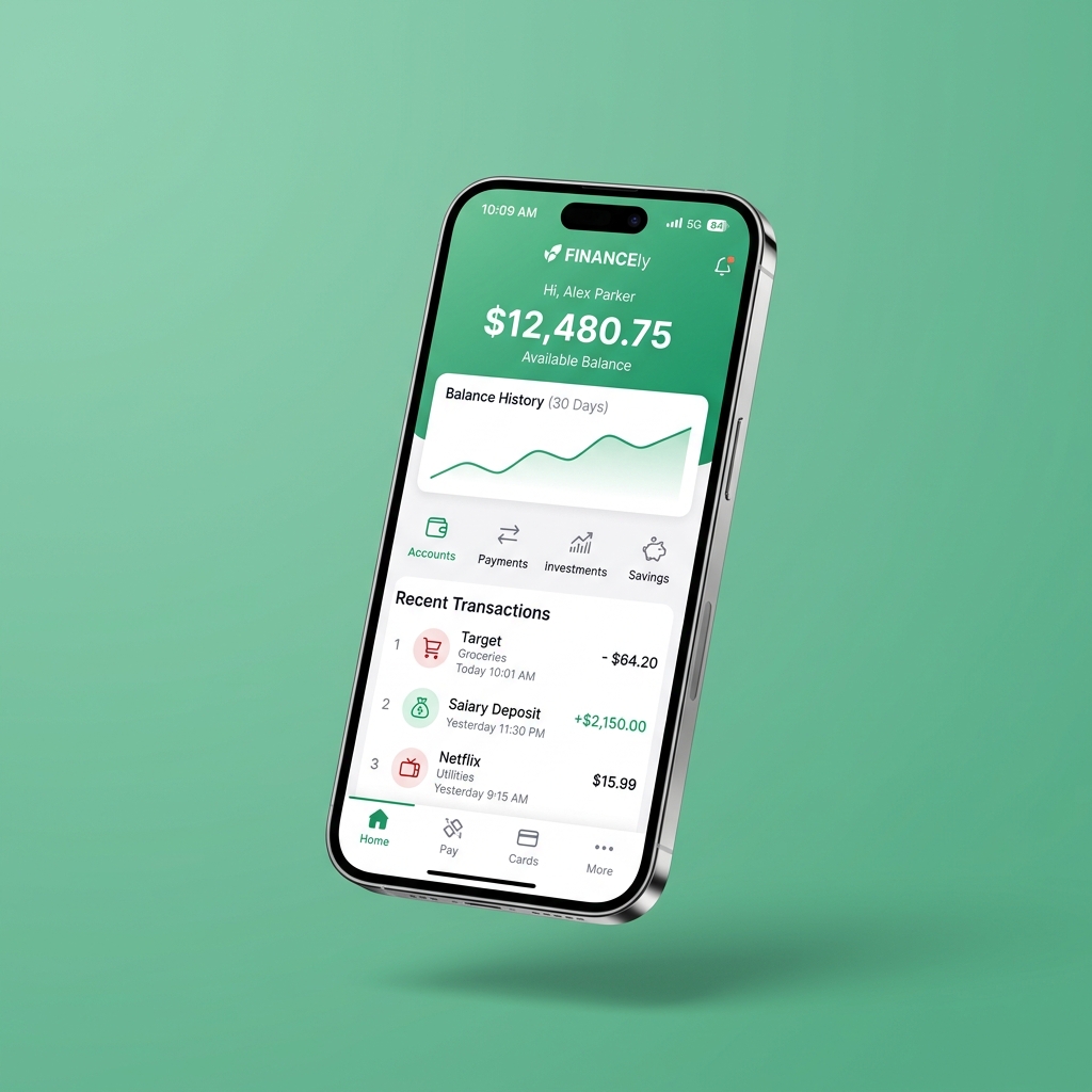 Mockup de interfaz de aplicación de banca móvil